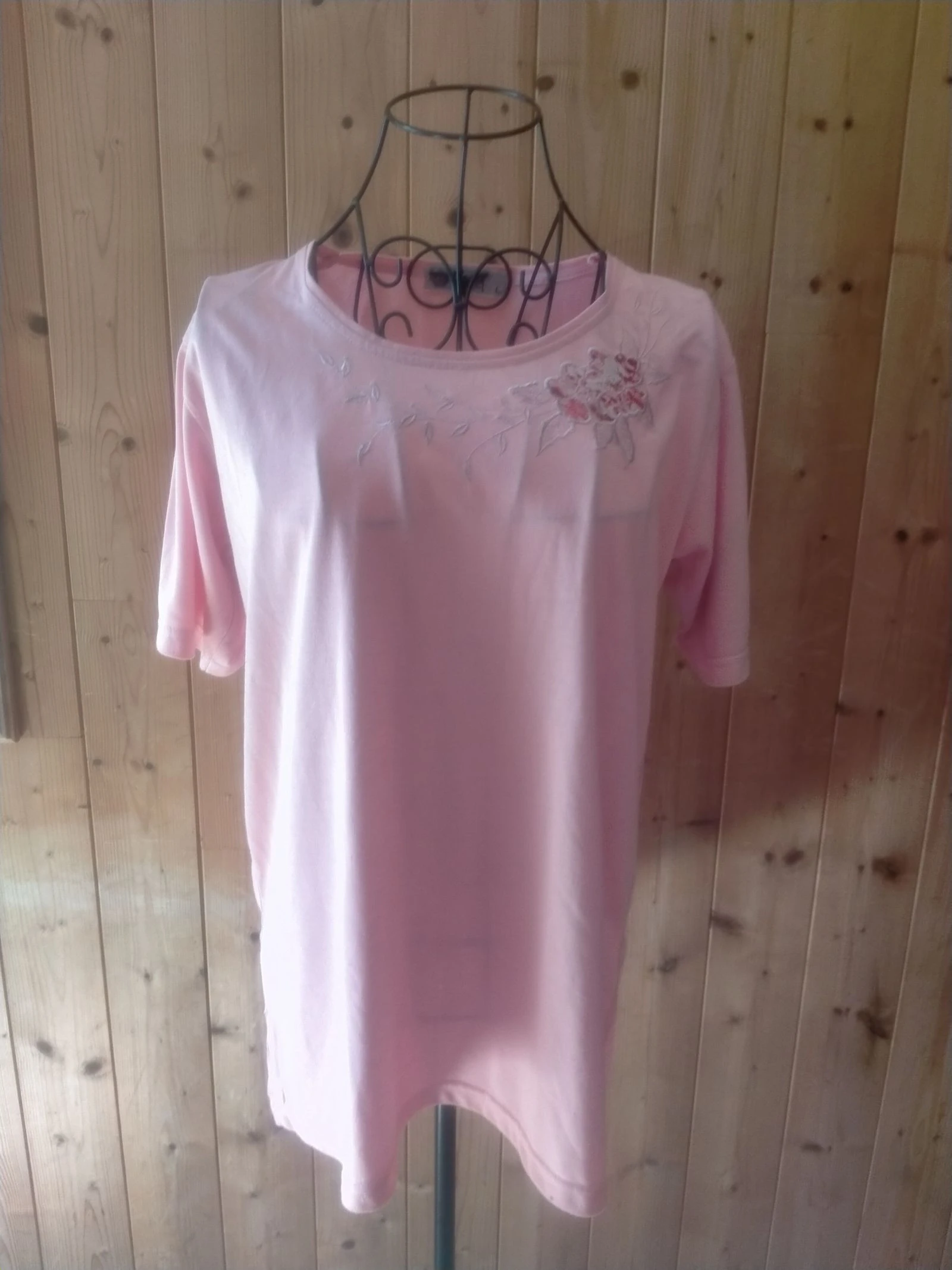 T-shirt rose Hoang Collection femme L brodé fleurs strass manches courtes